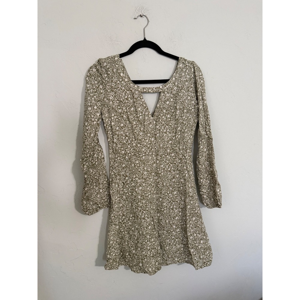Hollister Womens Olive Green Spring Ditsy Floral Mini Dressβ V-Neck Small